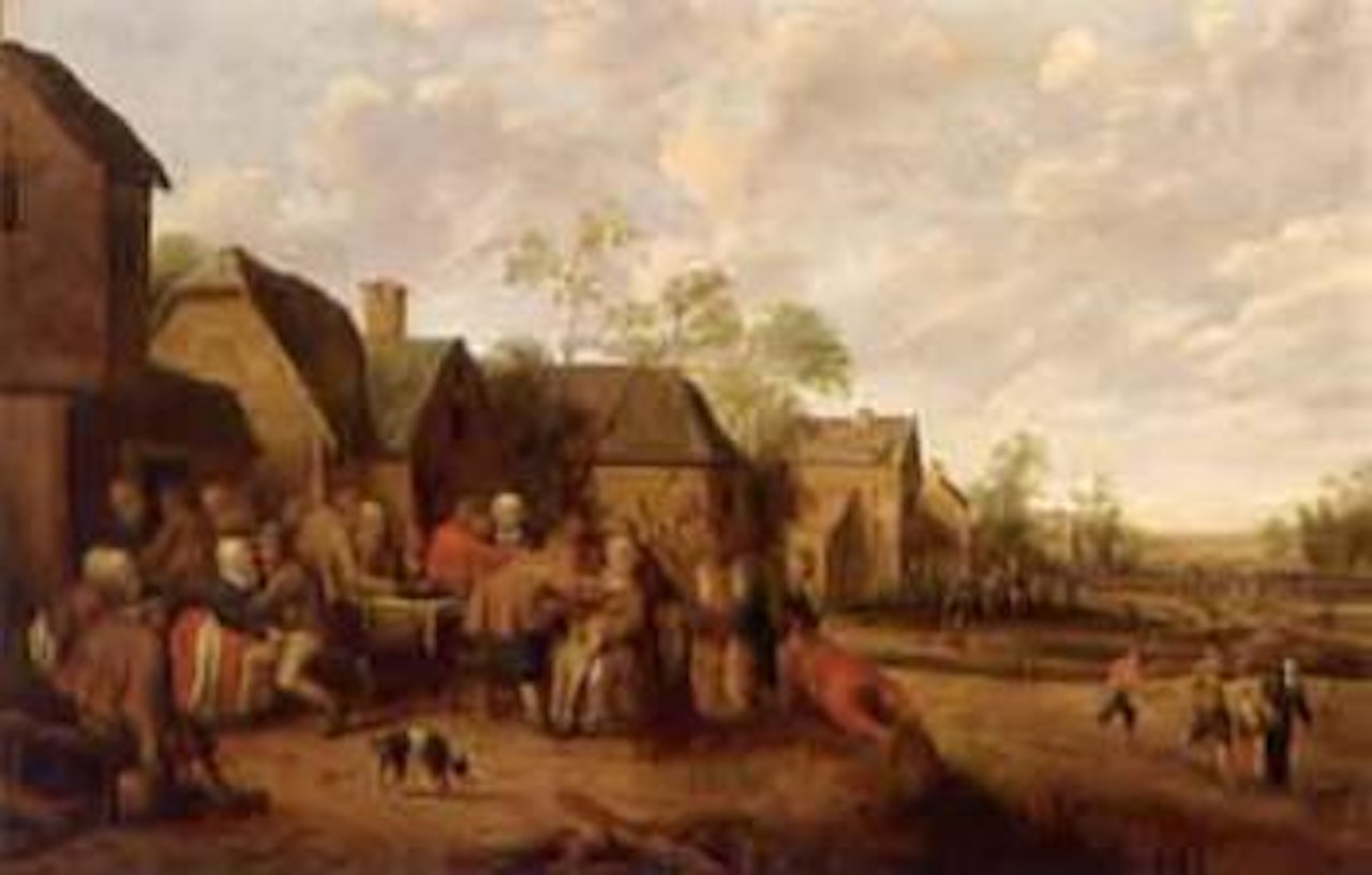 Village street with peasants by Joost Cornelisz Droochsloot