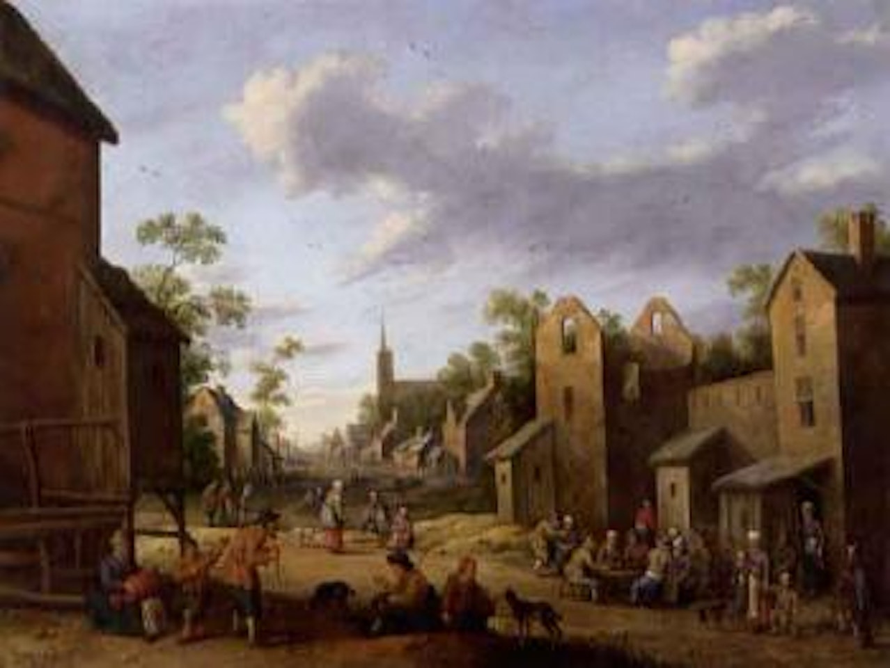 Village street scene with peasants by Joost Cornelisz Droochsloot