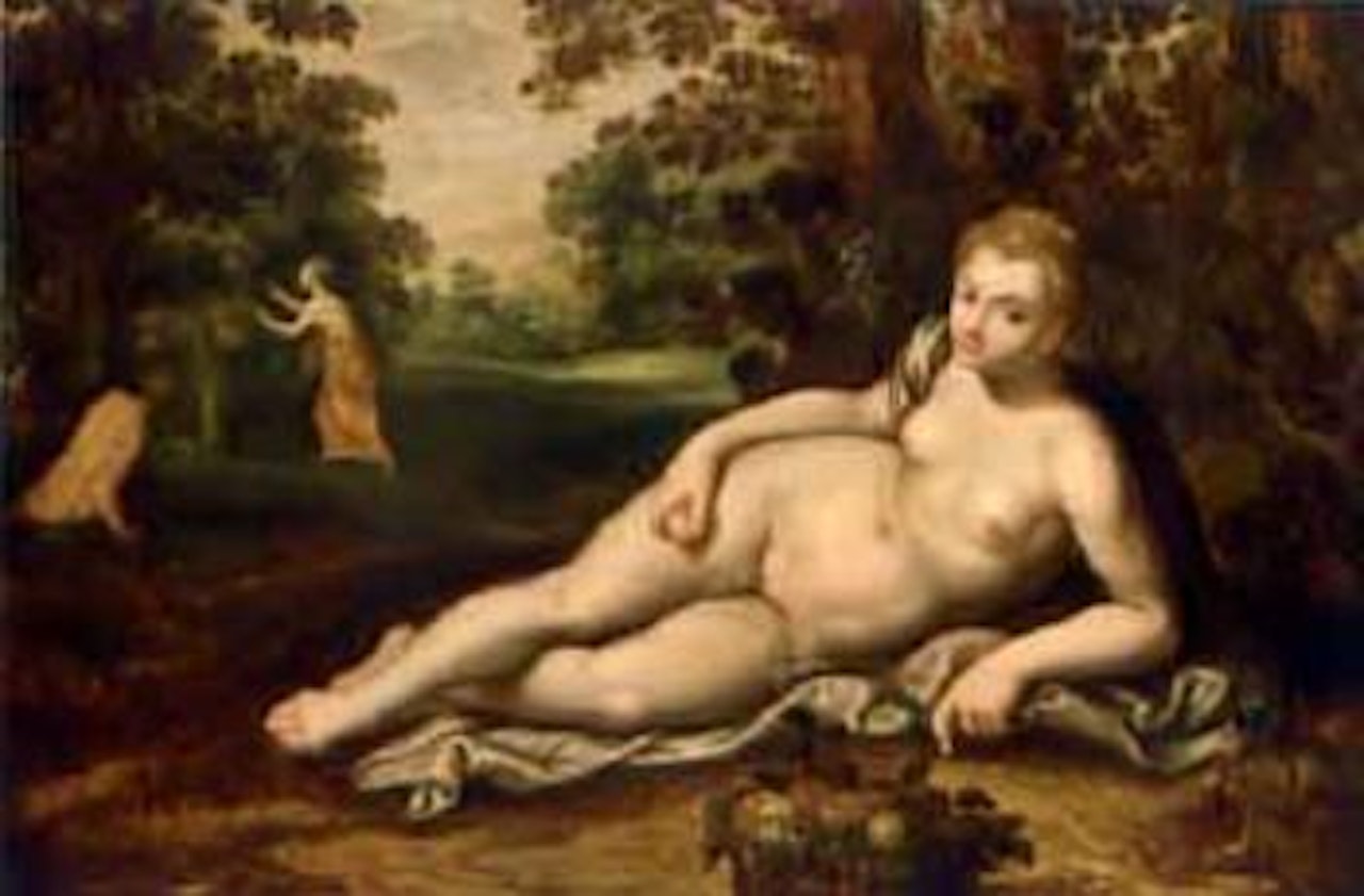 Ceres reclining in forest landscape by Adriaen van Stalbemt