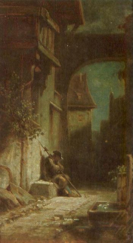 Eingeshlafener Nachtwachter. Sleeping night watchman by Carl Spitzweg