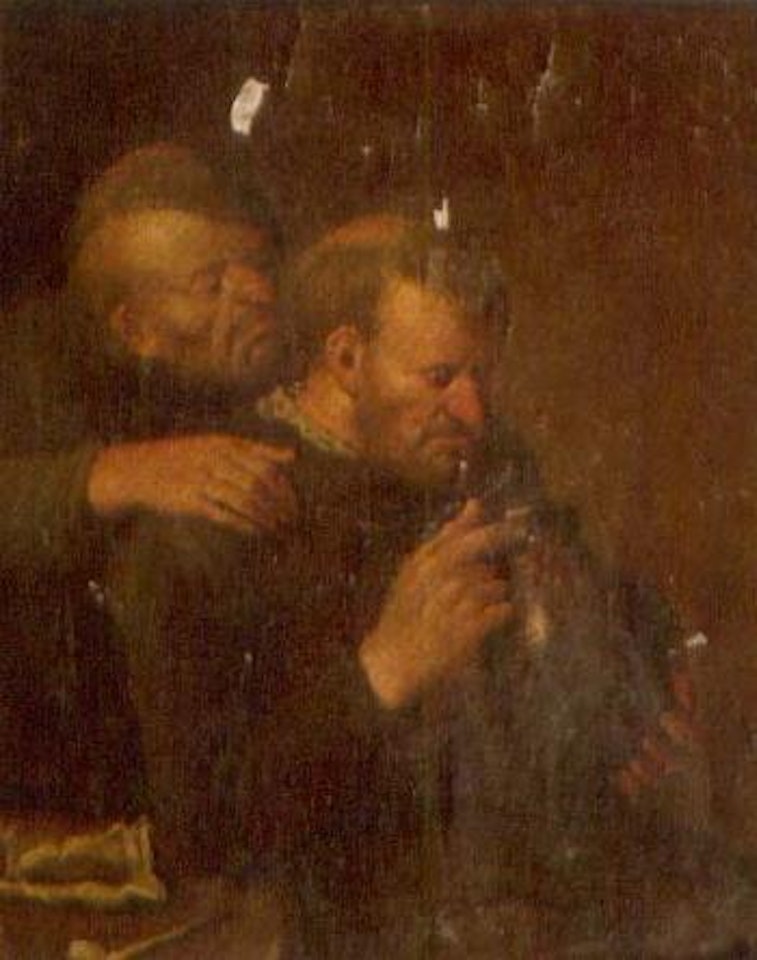 Two peasants smoking and drinking by Egbert van Heemskerk III