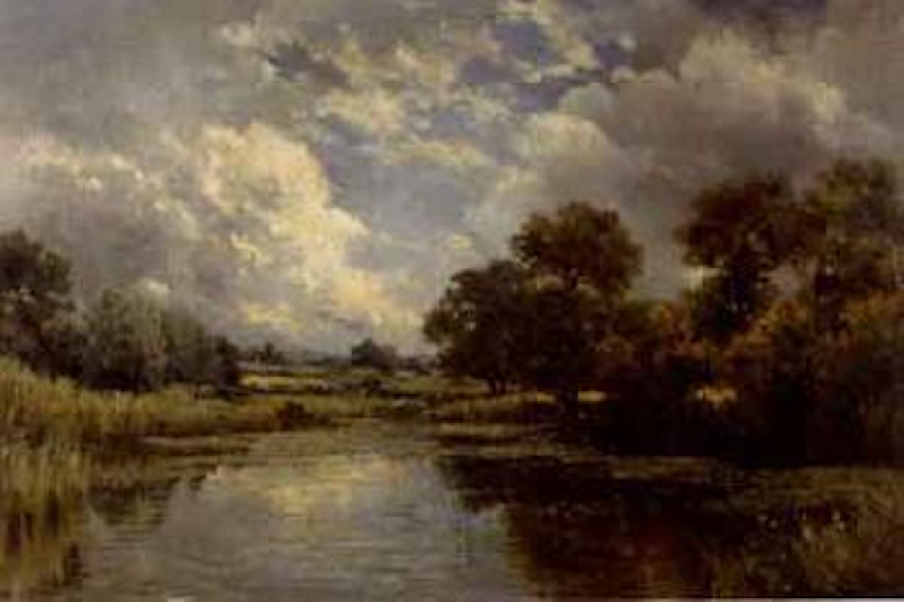 A river scene with waterlilies by Campbell Mellon