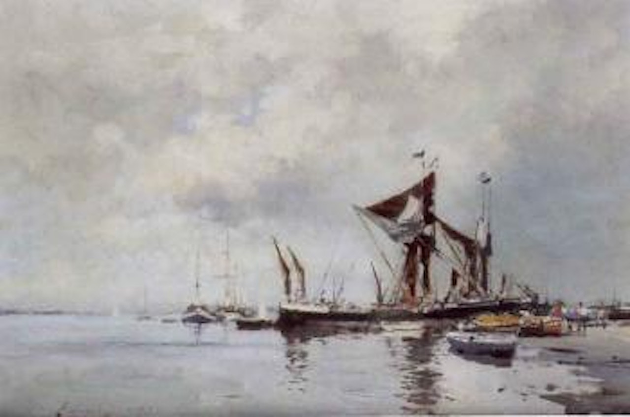Thames barges on the hard, Pin Mill by Edward Seago