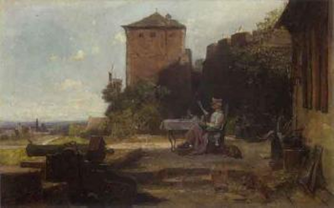 Fortress commander seated outside drinking coffee by Carl Spitzweg