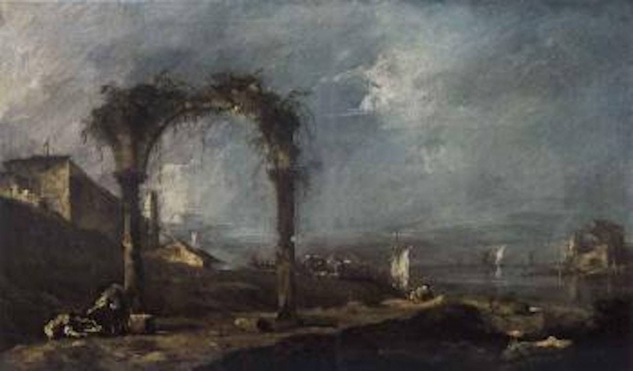 View of a ruined archway and Lagoon, Venice by Francesco Guardi