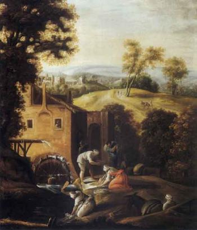 Washerwomen near mill by Italian School