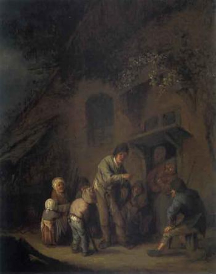 Organ grinder by farmhouse by Adriaen van Ostade