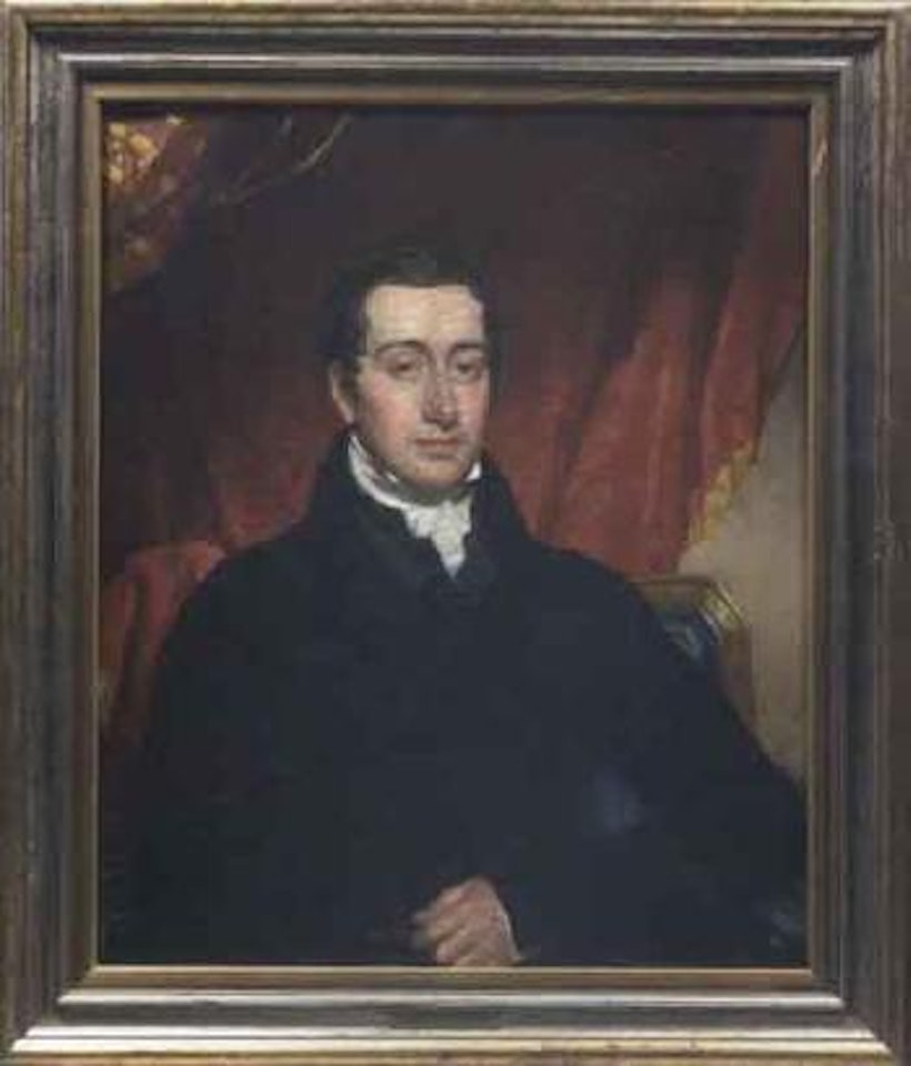 Portrait of man wearing black coat in front of red background by Sir Thomas Lawrence