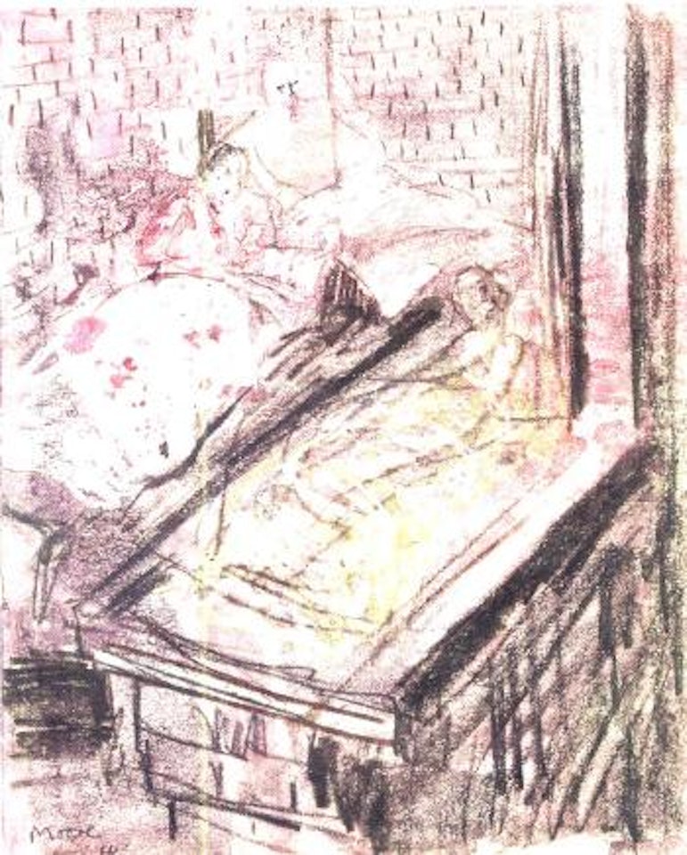 Three sleeping figures in a shelter by Henry Moore