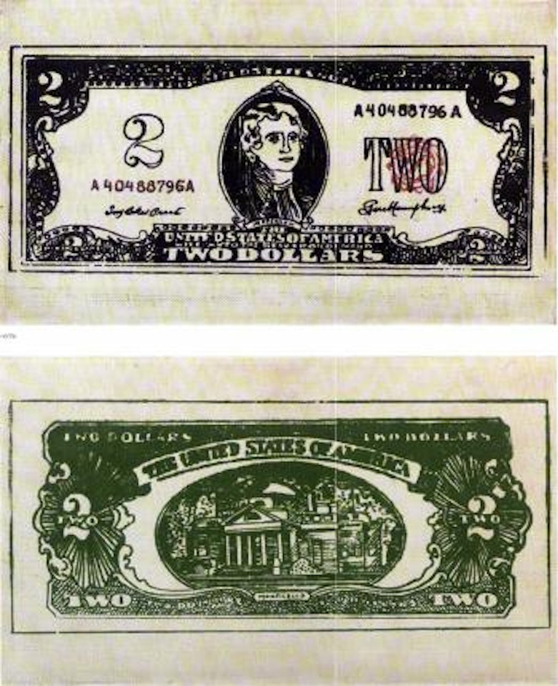 Two dollar bill, front and back by Andy Warhol