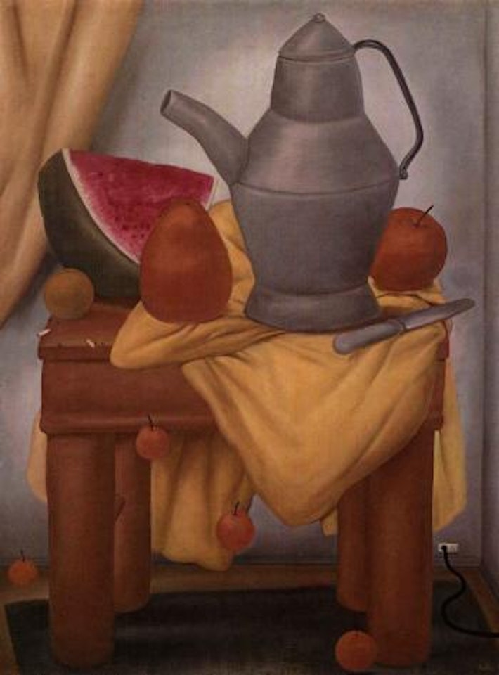 Naturaleza muerta con cafetera - Still life with coffee pot by Fernando Botero