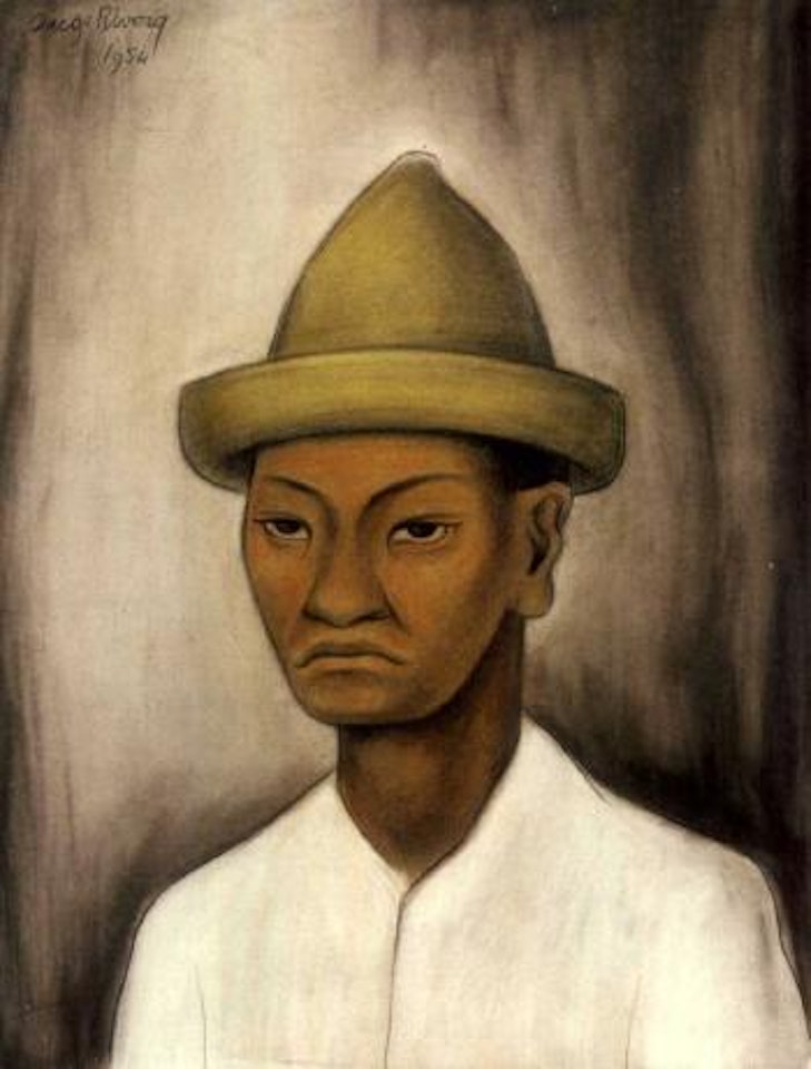 Retrato de campesino con sombrero - Portrait of peasant man with hat by Diego Rivera