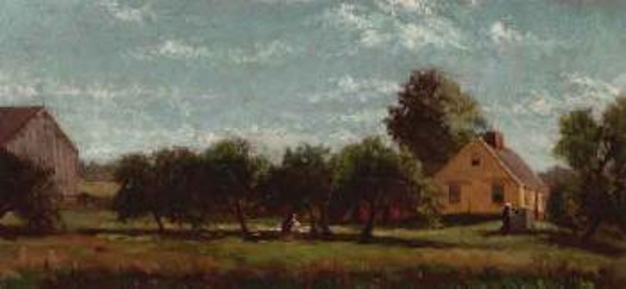 Yellow house in country landscape by Willard Leroy Metcalf