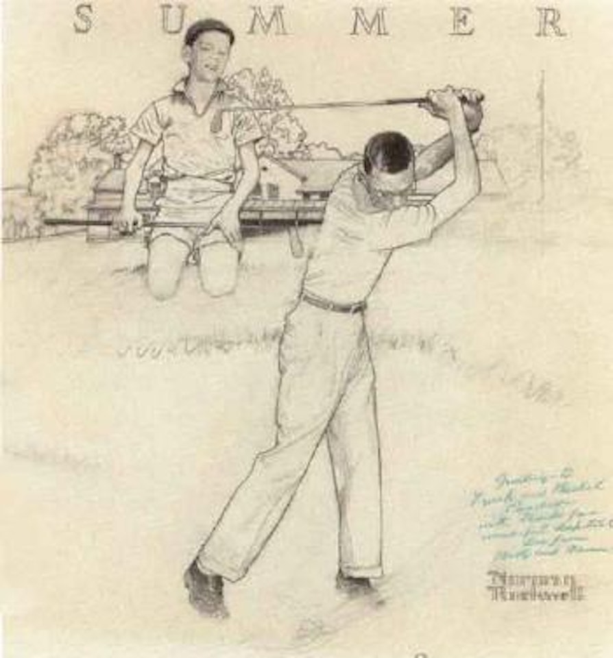 Study for father and boy playing golf by Norman Rockwell