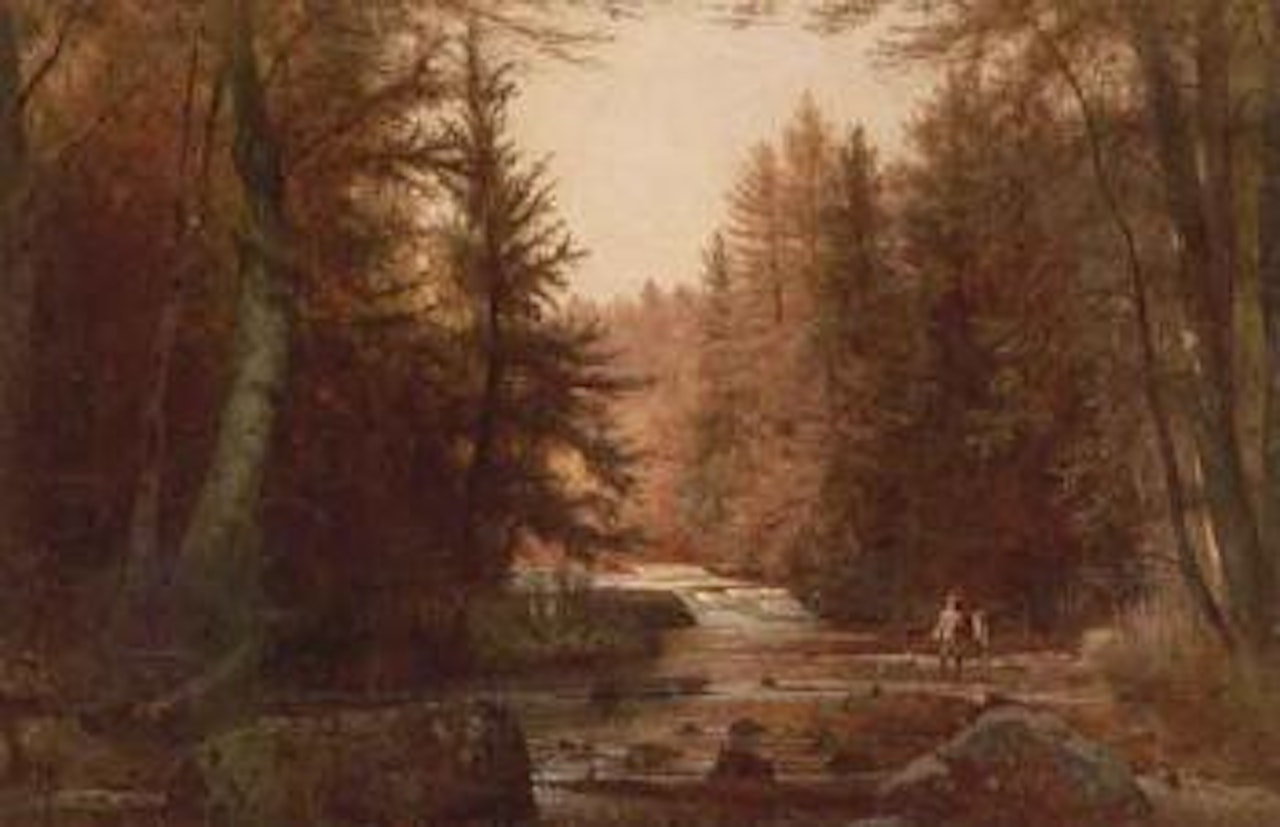 Wooded landscape by Worthington Whittredge