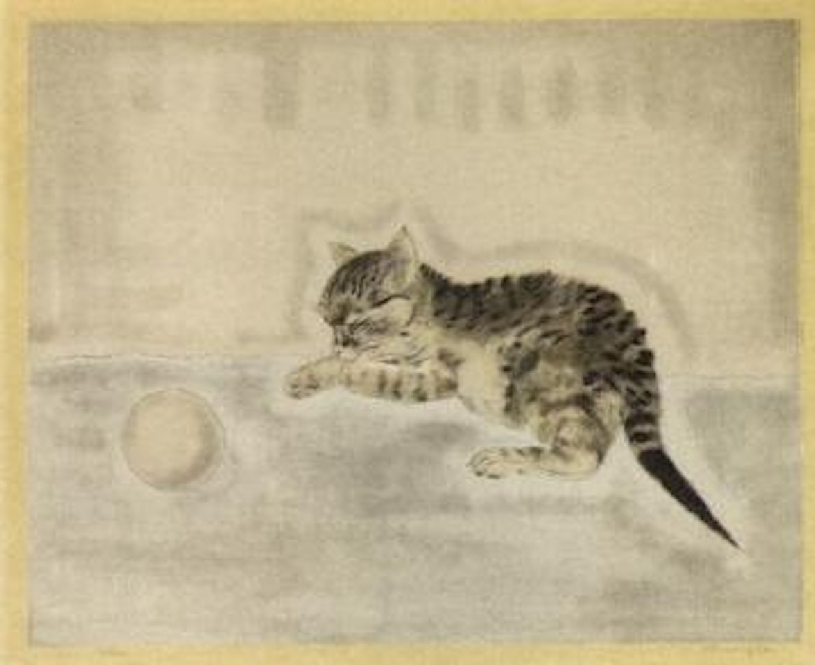 Chatton avec une balle by Leonard Tsuguharu Foujita
