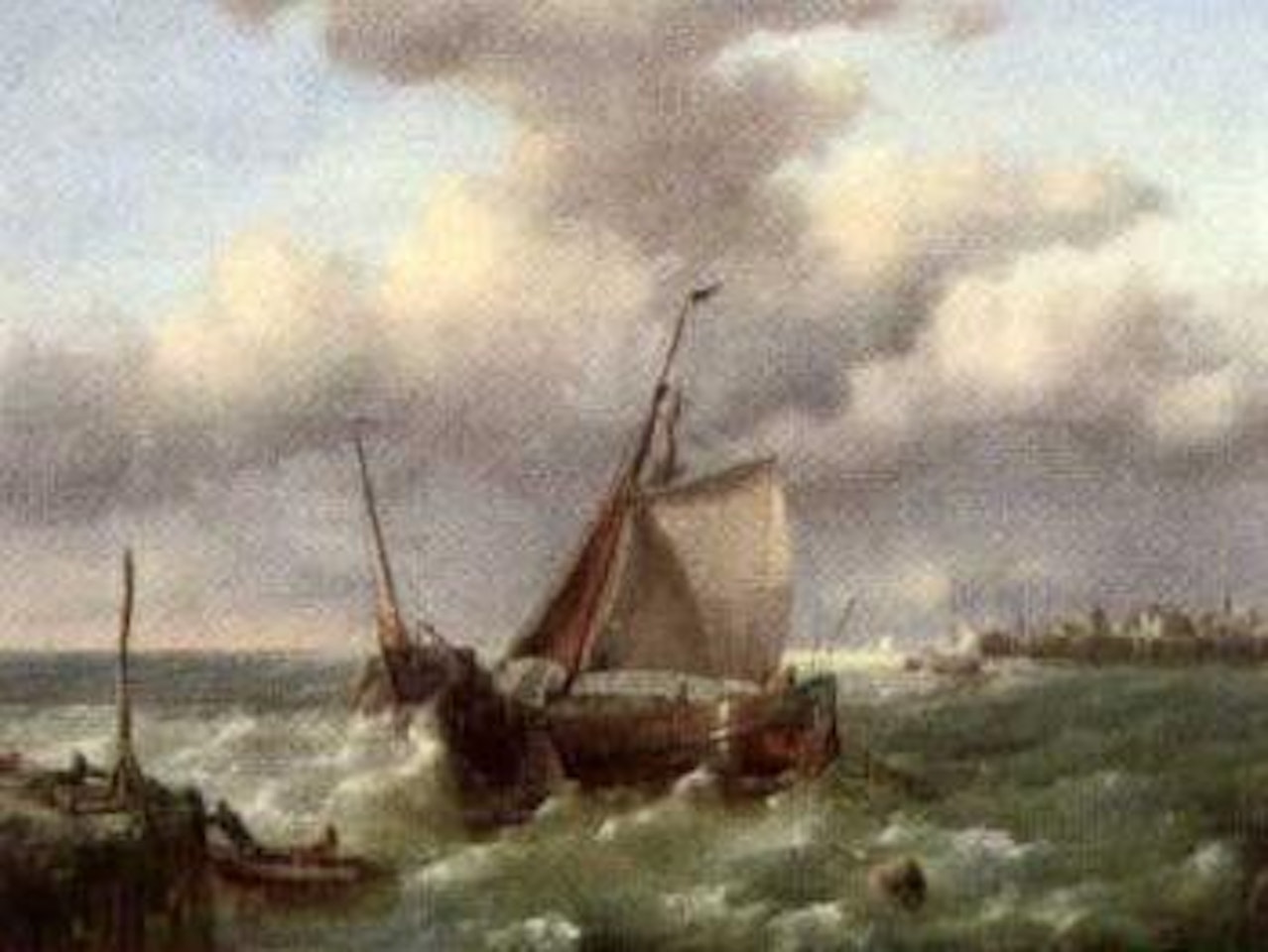 Barges in a stiff breeze at the harbour mouth by Charles Martin Powell