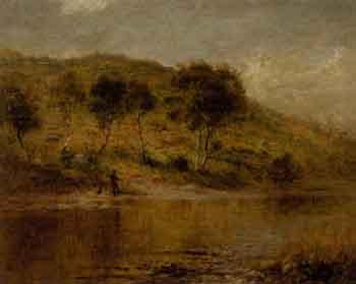 Welsh river with fisherman by Benjamin Williams Leader