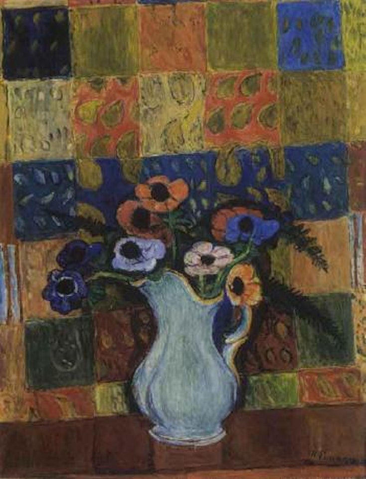 Still life - anenomes in blue jug by Hans Purrmann