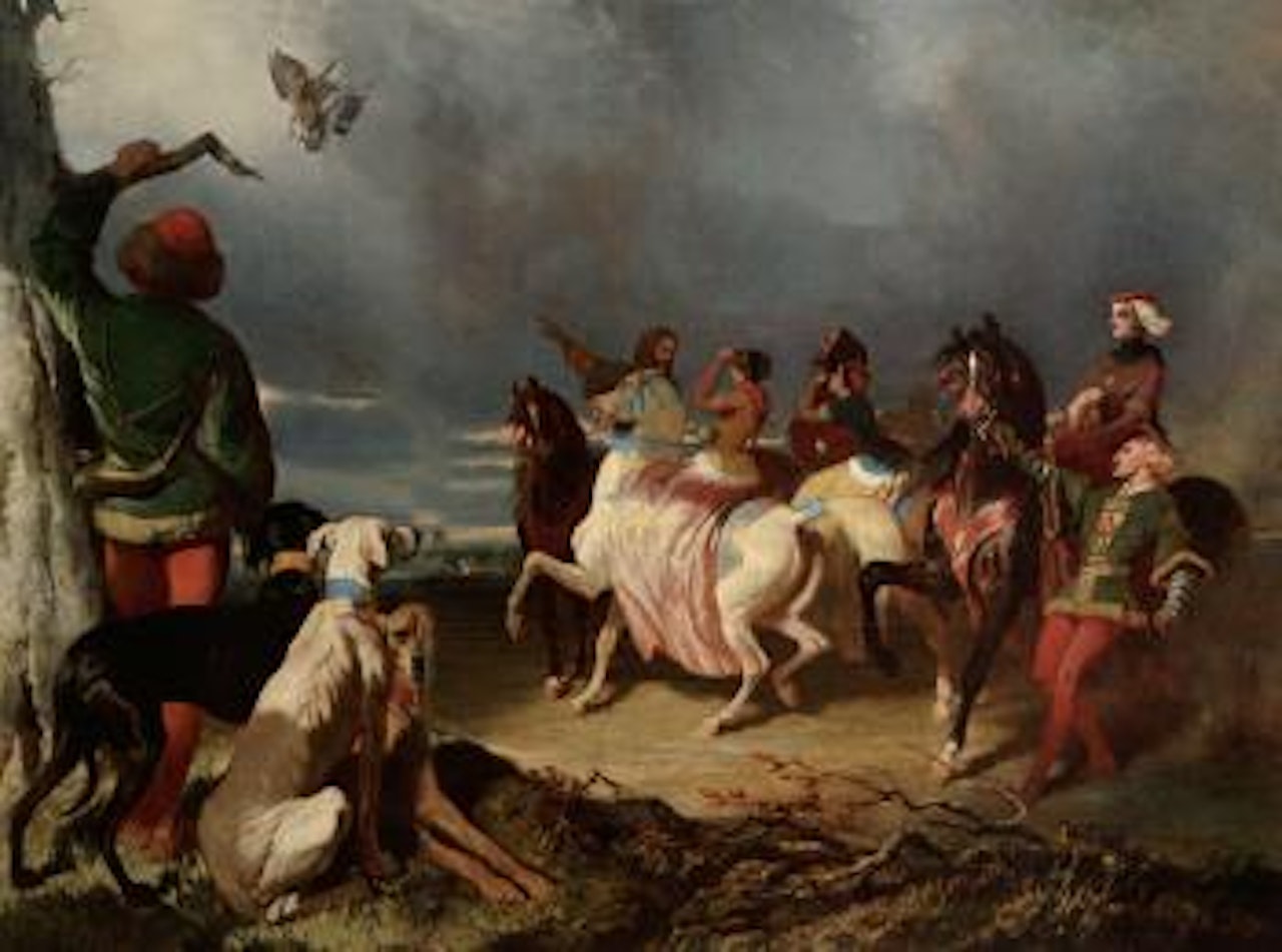 The falcon hunt by Alfred de Dreux