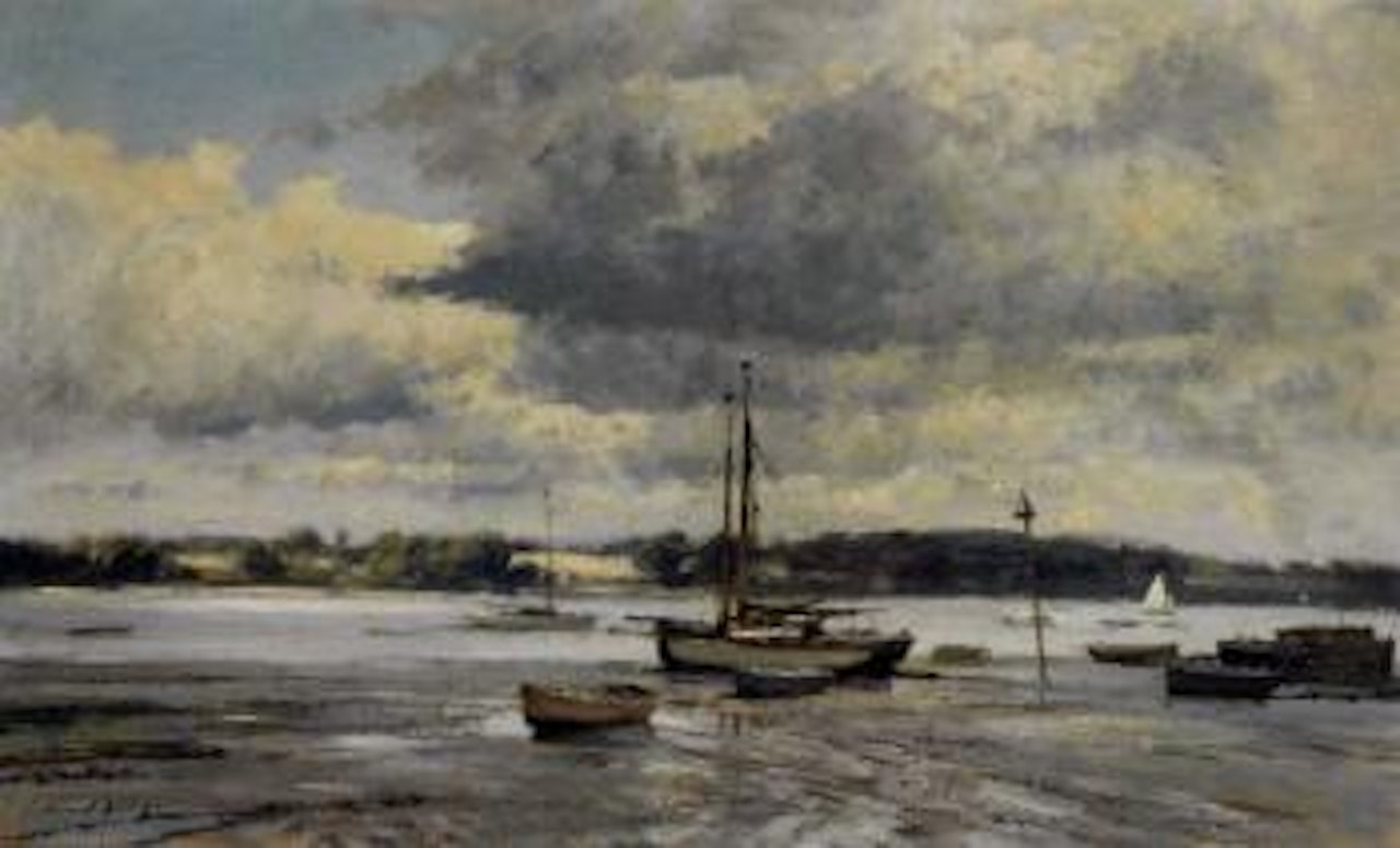 Boats on the mud, Pin Mill, Suffolk by Edward Seago