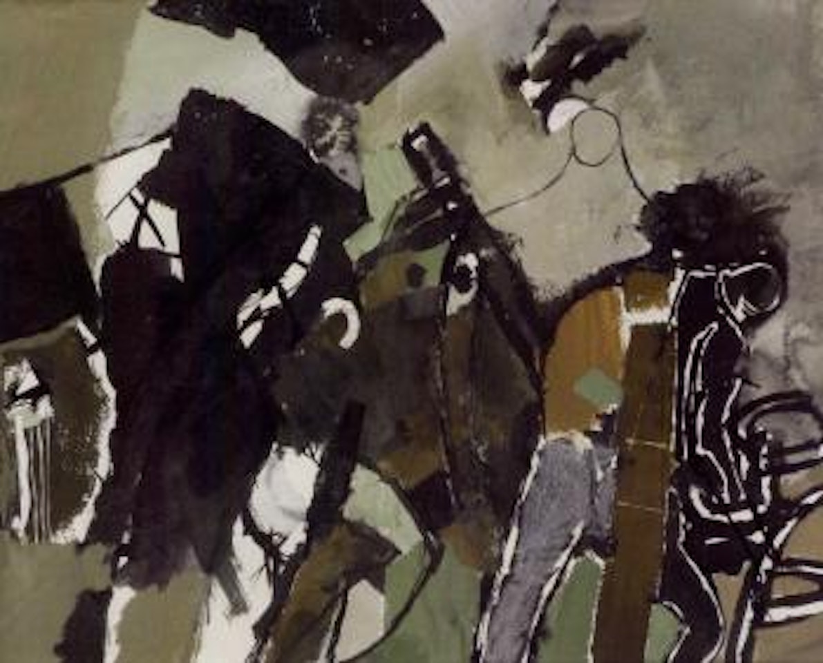 Black landscape with figures by Keith Vaughan