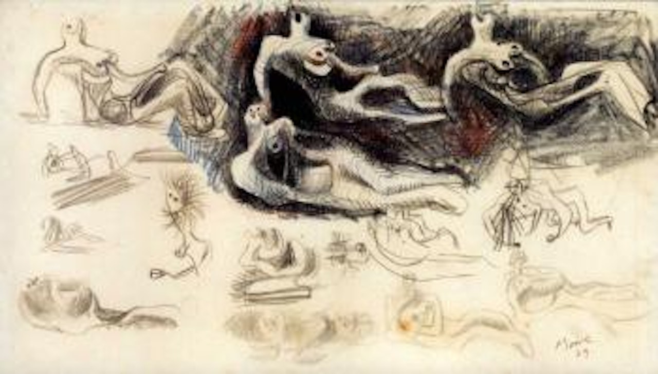 Ideas for metal sculpture, reclining figures by Henry Moore