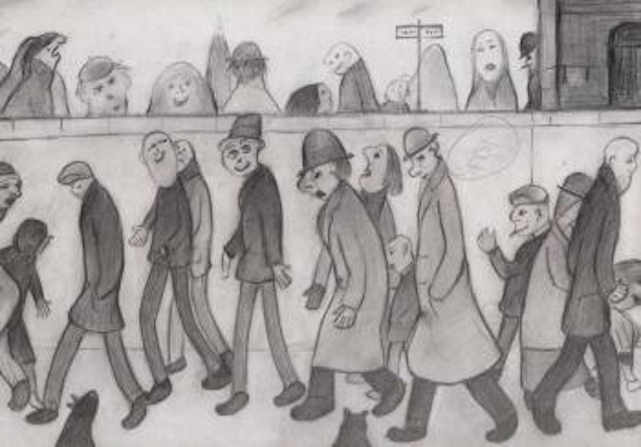 Figures on a street by Laurence Stephen Lowry