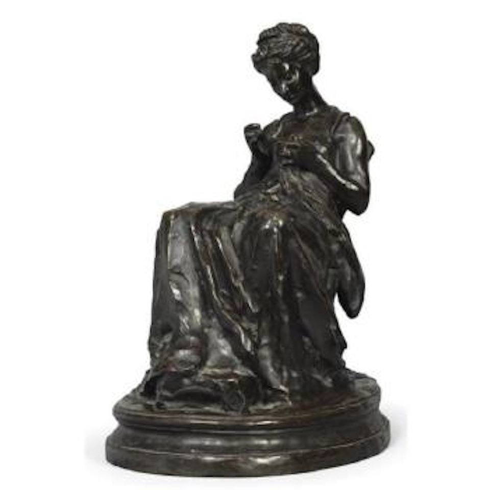 La brodeuse - a woman sewing by Aime Jules Dalou