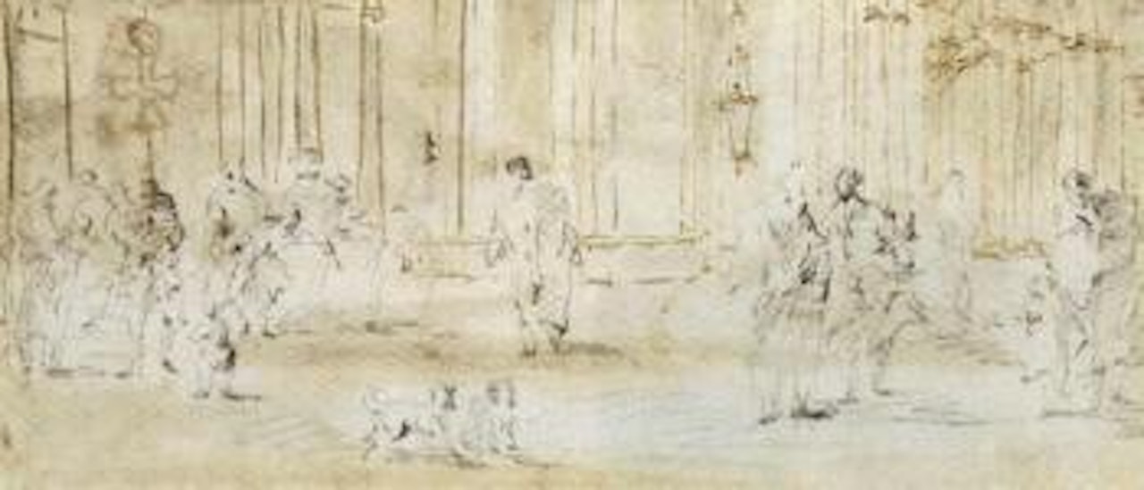 Personnages dans un interieur avec colonnade by Francesco Guardi