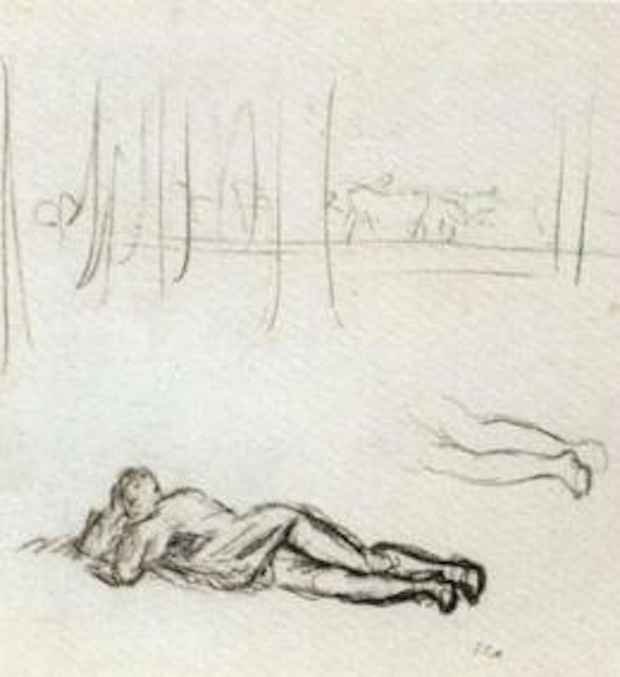 Un homme allonge avec une etude subsidiaire des jambes by Jean-François Millet
