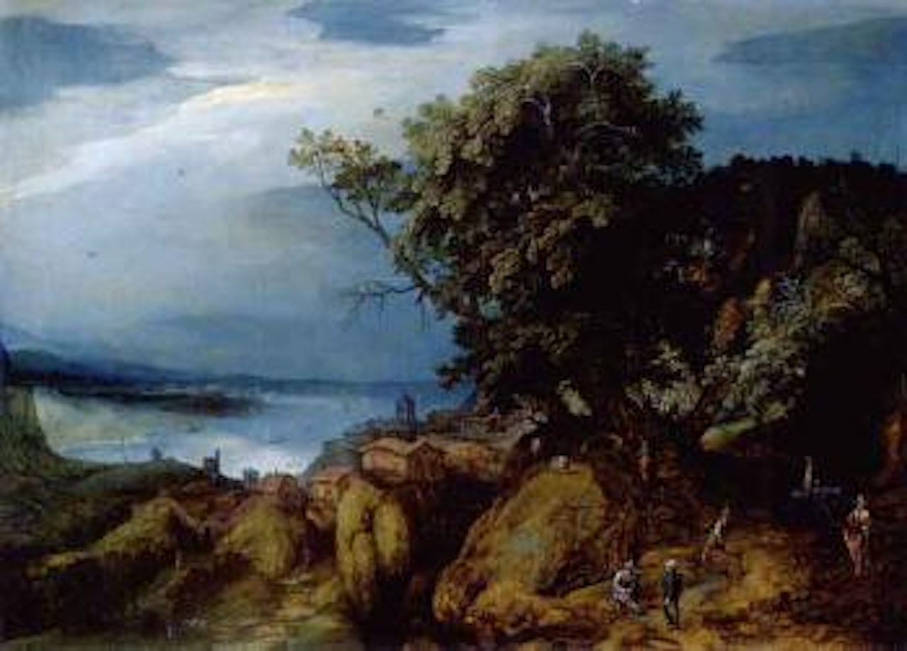 Rocky river landscape by Adriaen van Stalbemt