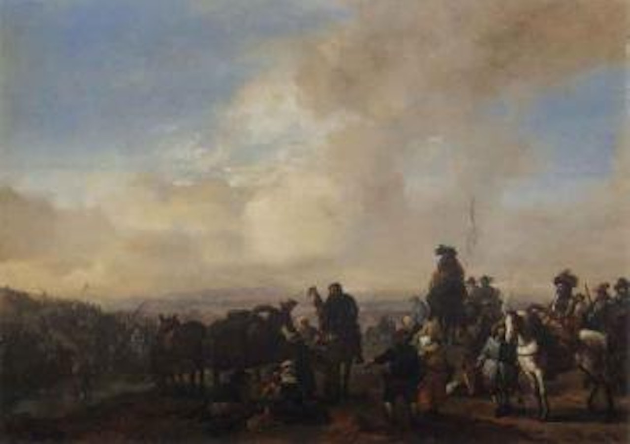 Landscape with cavalrymen crossing ford by Philips Wouwerman