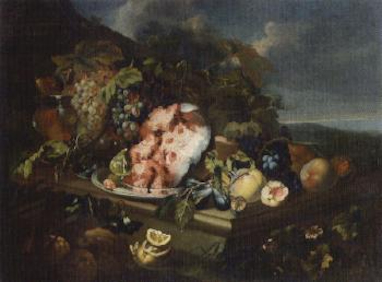 Still life with watermelon by Roman School