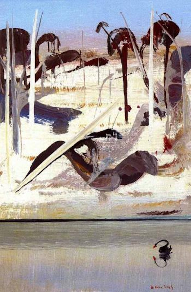 Shoalhaven with black swan by Arthur Merric Bloomfield Boyd