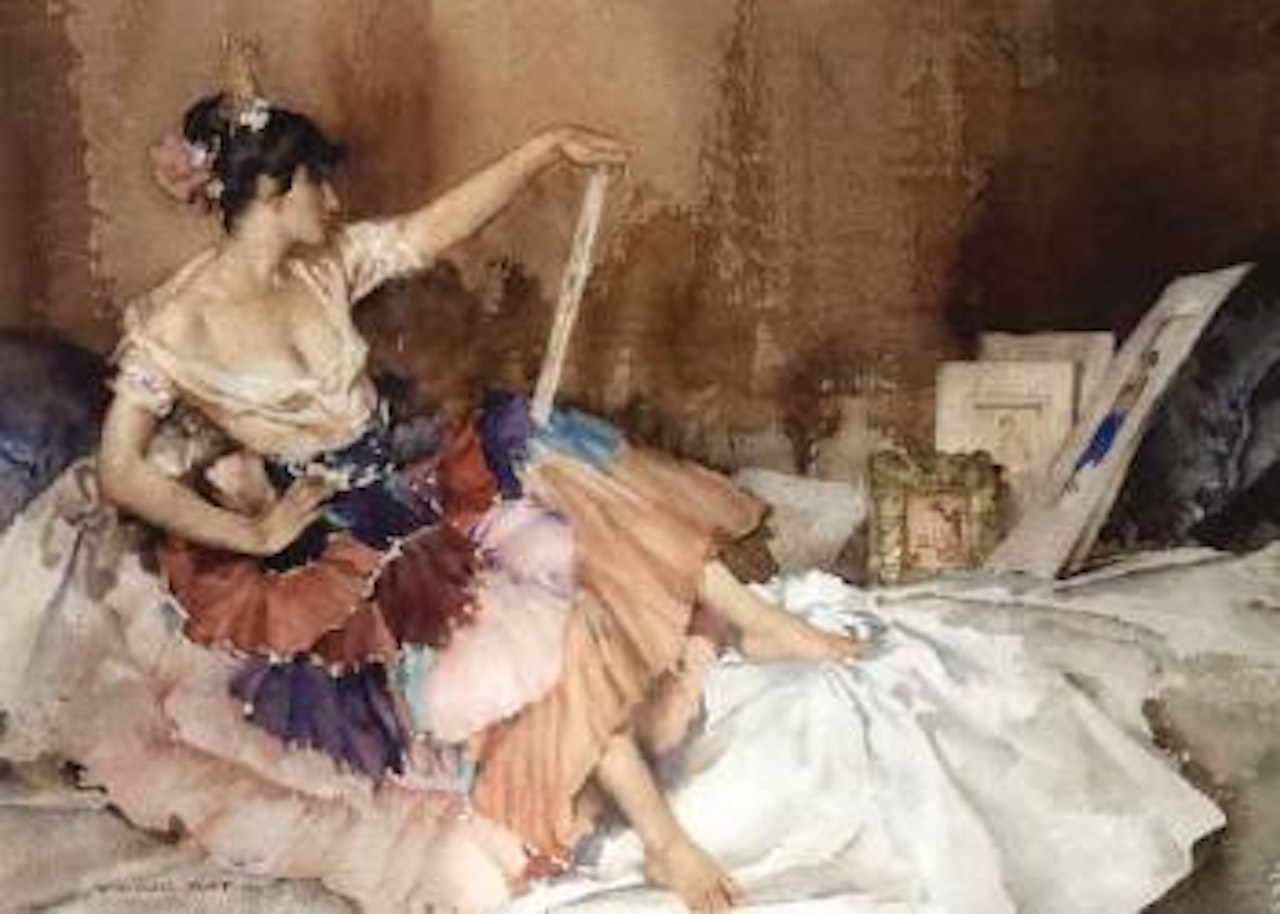 Cecilia inspecting her artist's handiwork by William Russell Flint