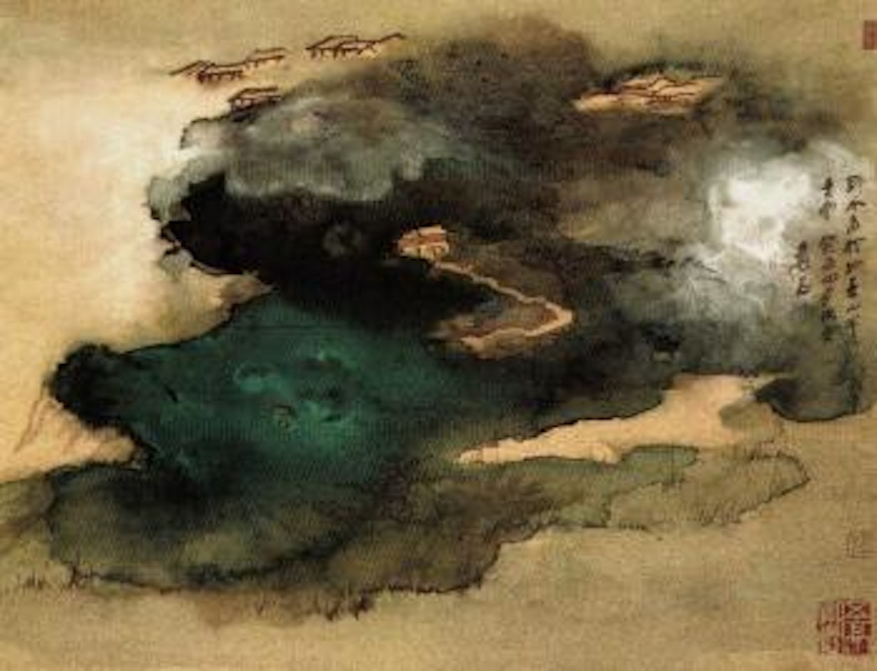 Flowing clouds over a mountain in spring by Zhang Daqian