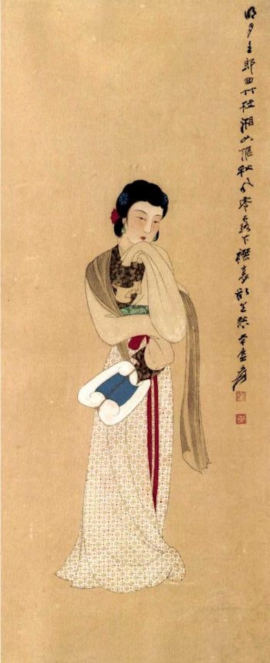 Lady holding a fan by Zhang Daqian