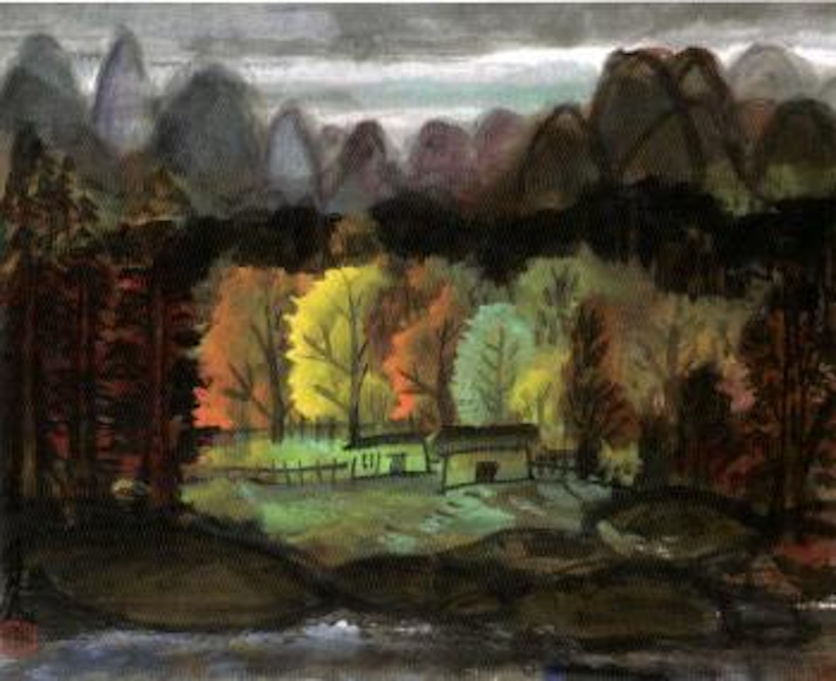 Quiet residence in an autumnal forest by Lin Fengmian
