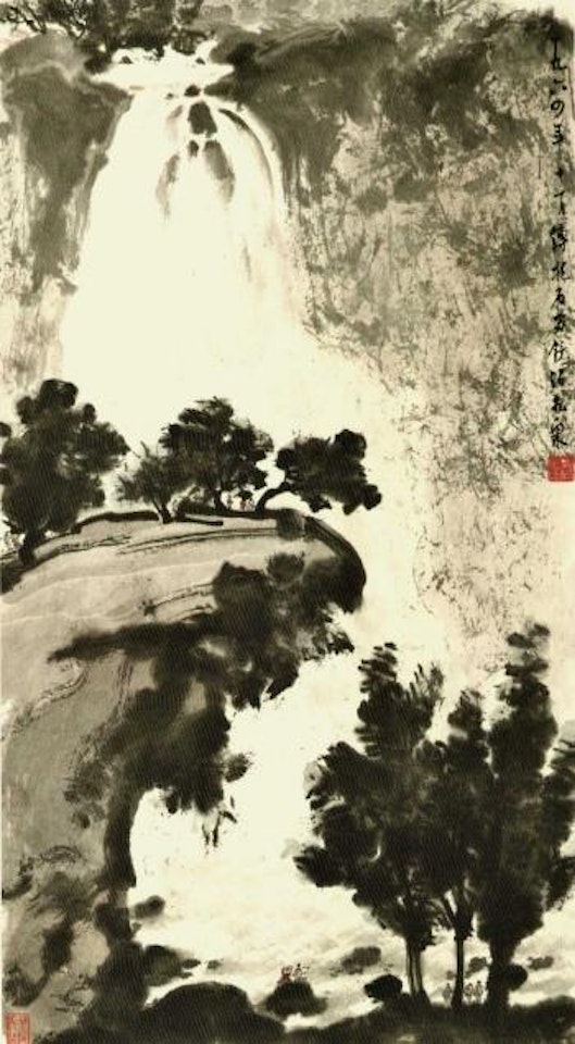 Magnificent waterfall by Fu Baoshi
