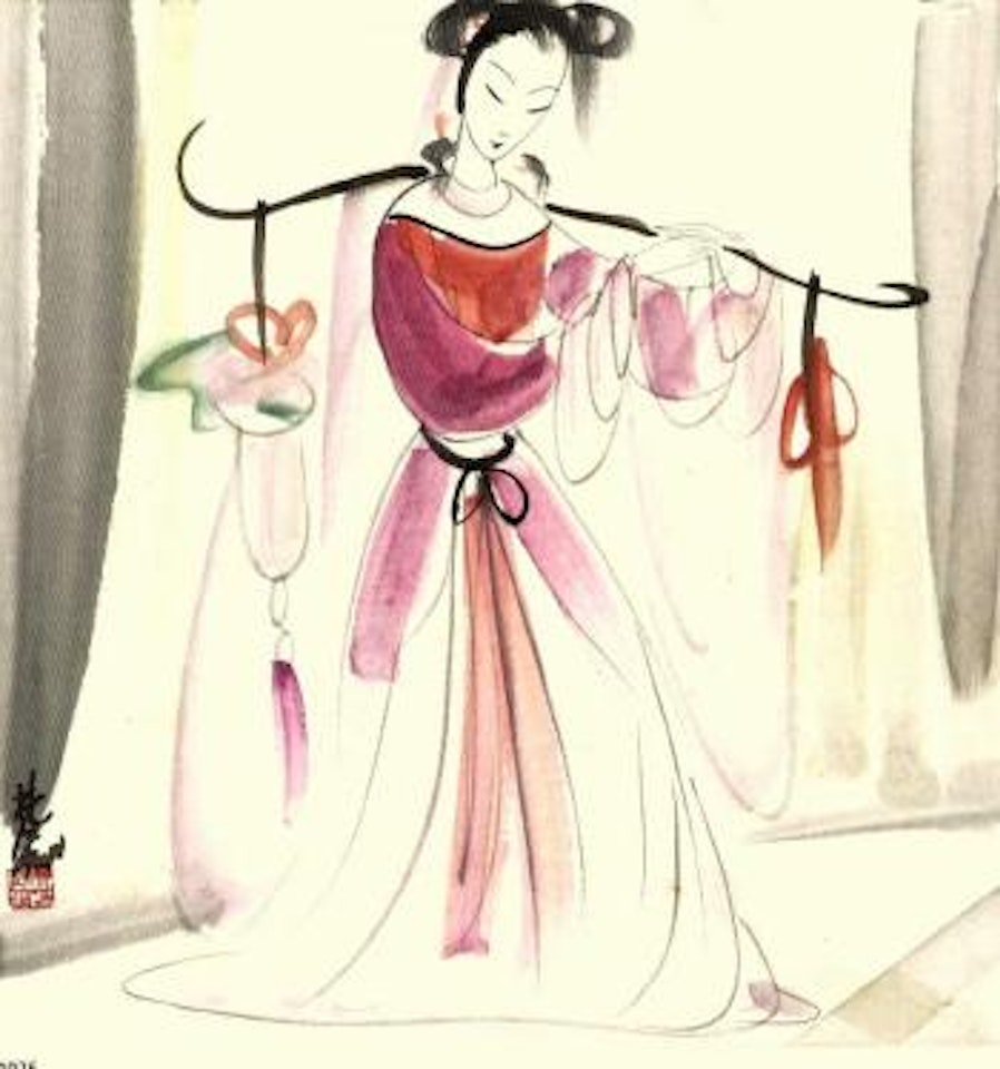Lady carrying a lamp by Lin Fengmian