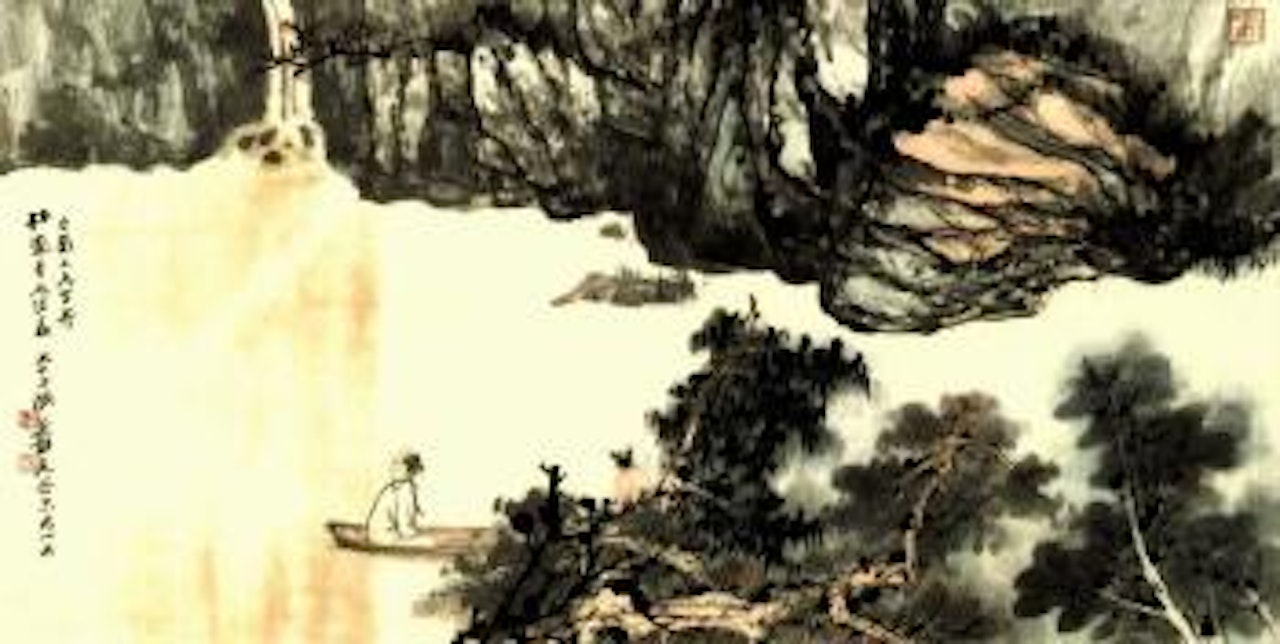 Boating on a river by Zhang Daqian