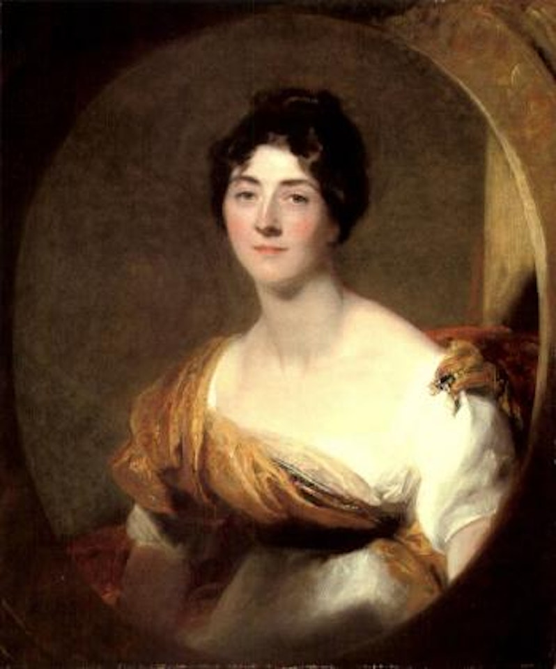 Portrait of a lady in a white dress with paisley sash by Sir Thomas Lawrence