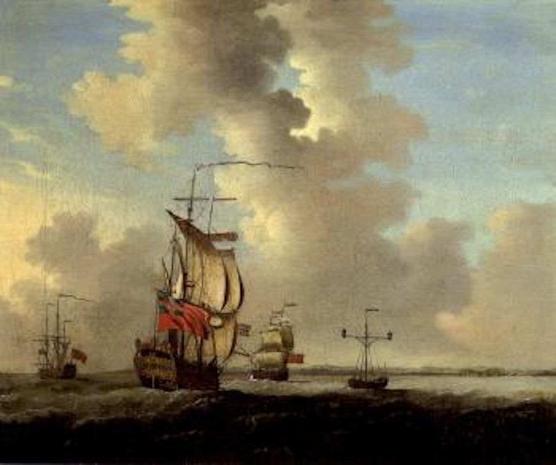 Men-o-war, one lying at anchor, off Sheerness near the Nore lightship by Francis Swaine
