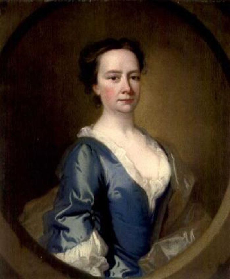 Portrait of a lady in a blue dress and white chemise by Thomas Hudson