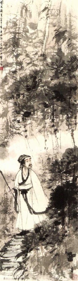 Poet strolling through the forest by Fu Baoshi