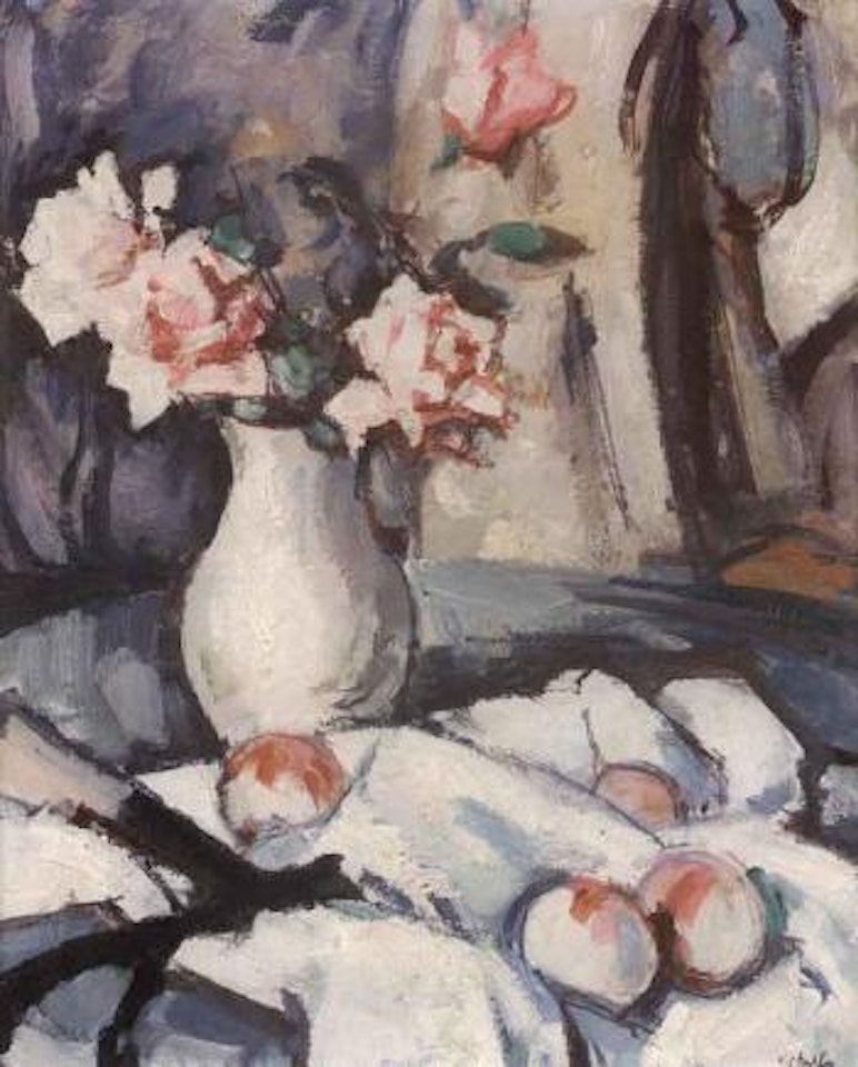 Still life of apples and pink roses by Samuel John Peploe