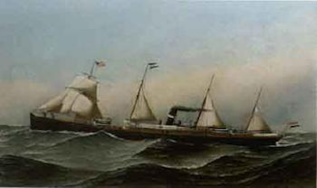 Seascape with sailing ship Veendam by Antonio Jacobsen