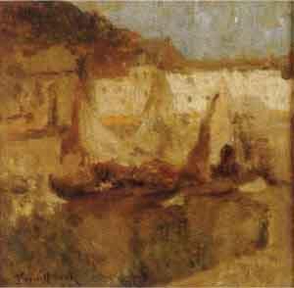 Ships at quayside by Paul Désiré Trouillebert