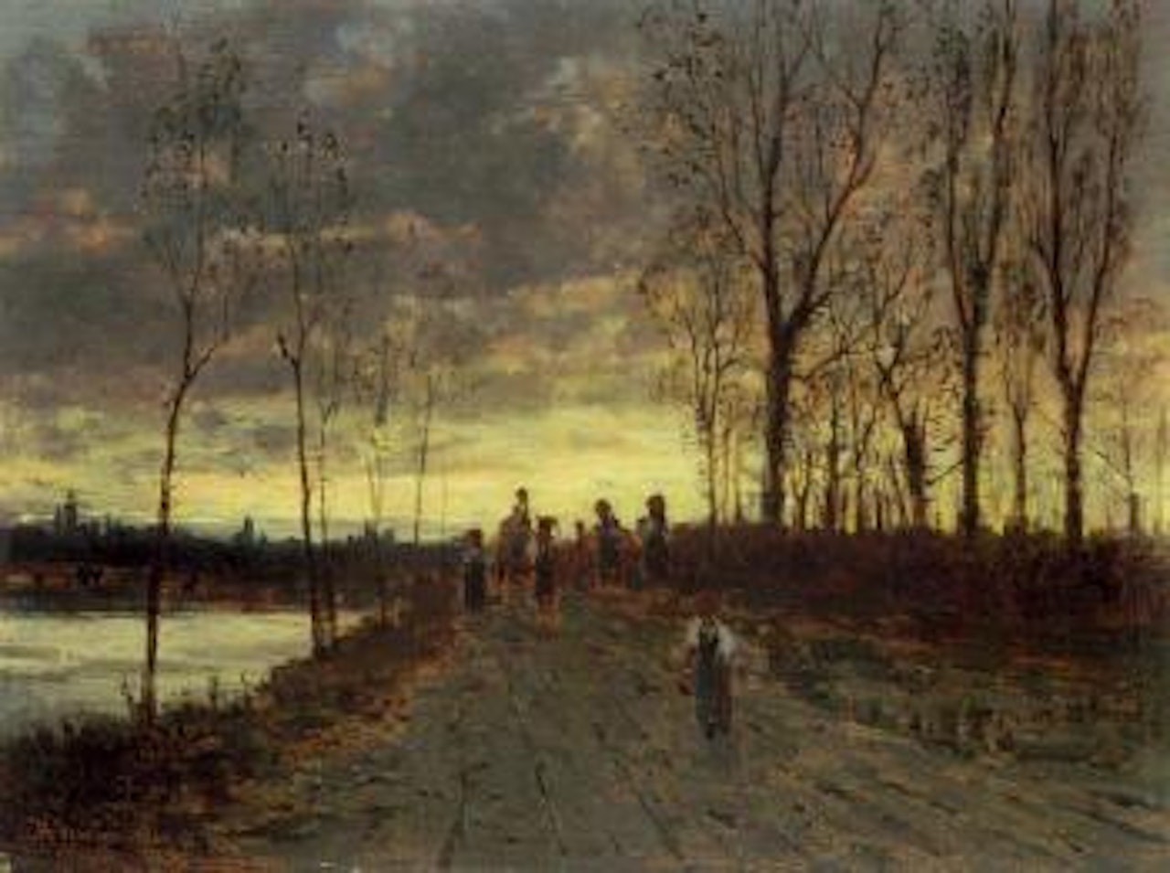 Evening landscape with figures by Theodor von Hörmann